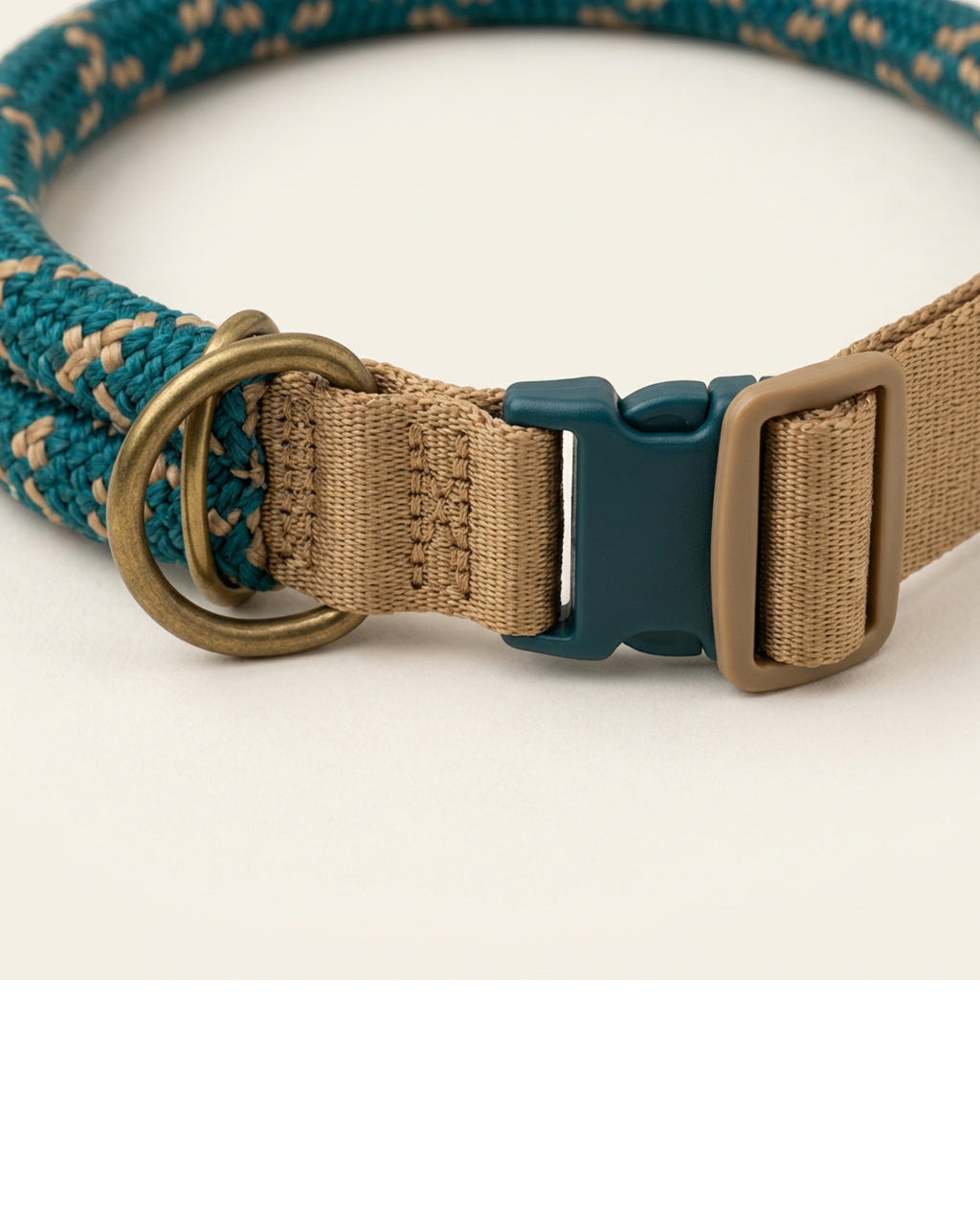 Novene Braided Rope Dog Collar 1.2 cm Neck 38-54 cm Teal and Tan - Detail view