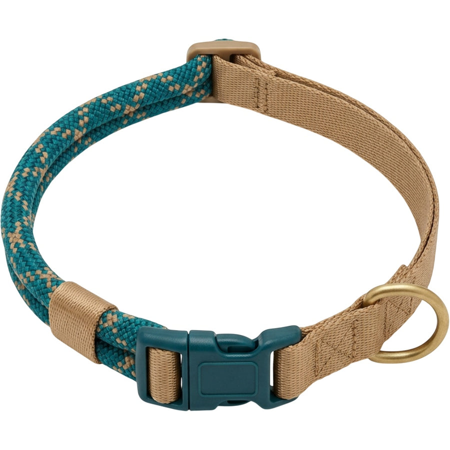 Novene Braided Rope Dog Collar 1.2 cm Neck 38-54 cm Teal and Tan