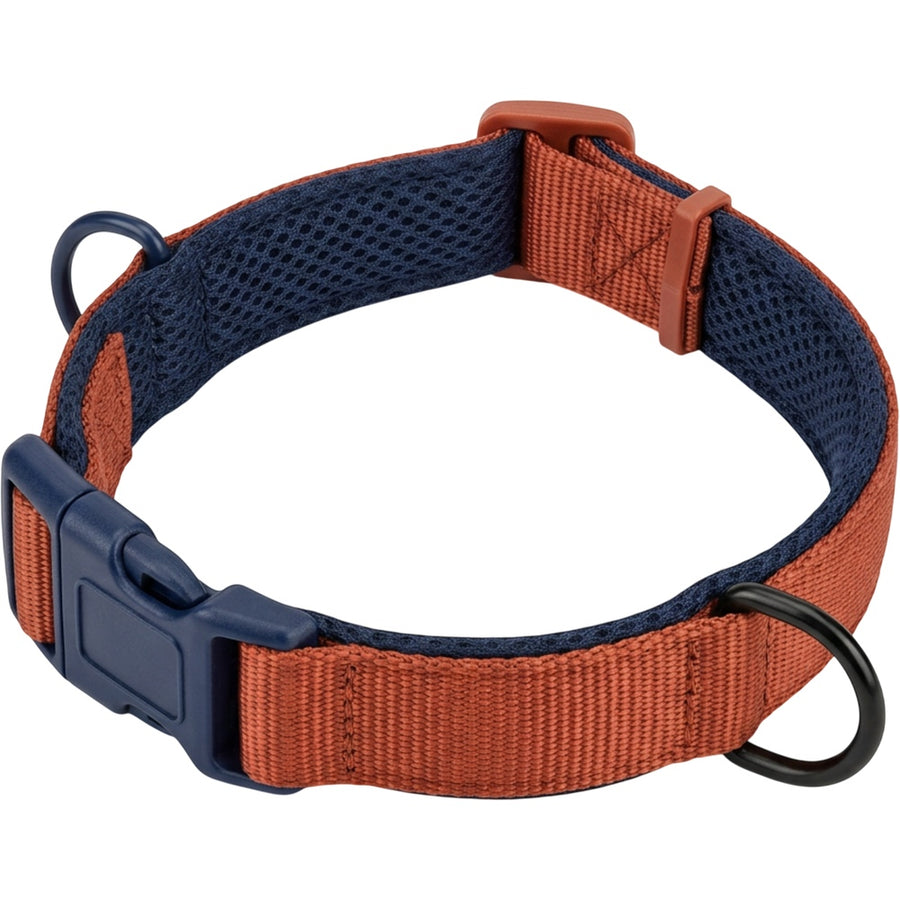 Novene Air Mesh Padded Dog Collar 3 cm Neck 45-62 cm Terracotta and Navy
